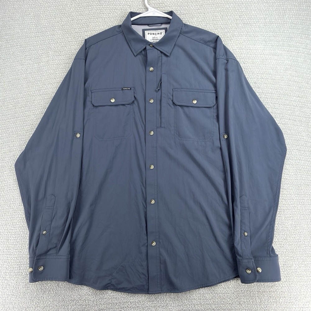 Poncho Outdoors Original Shirt Mens Large Steel Blue Fishing Magnetic Pockets